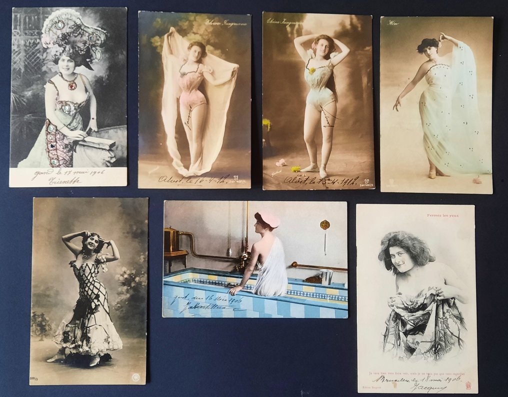 7 cartoline postali erotiche, donne che posano 1906-1912 - Cartolina (7) - 1906-1912 #1.0