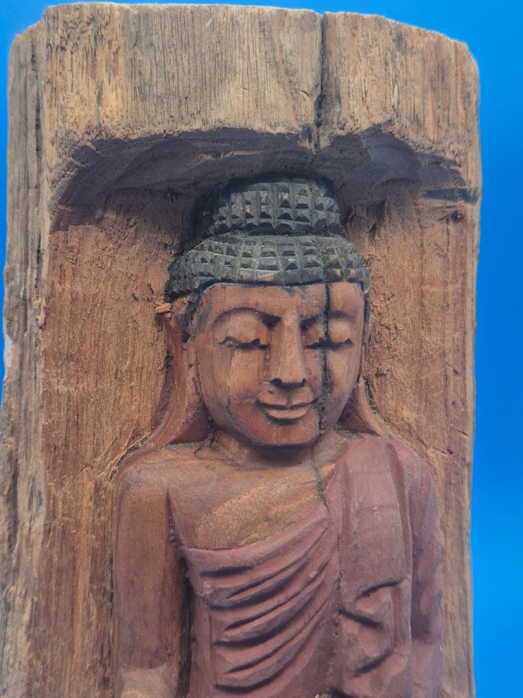 Buddha-Relief – meditierende Buddhafigur – Holz geschnitzt - Figura - Ásia (Sem preço de reserva) #1.0