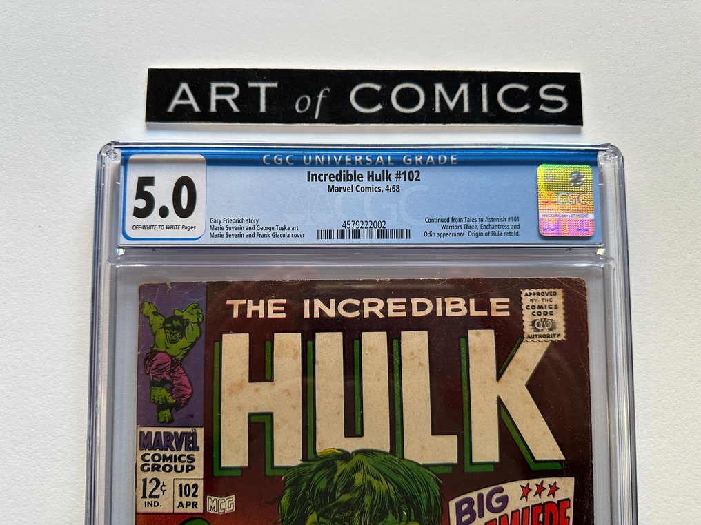 The Incredible Hulk #102 - CGC 5.0 - Origin Of Hulk Retold -  Basically Hulk #1 Of The Ongoing Series - 1 Graded comic - Første udgave - 1968 #2.1