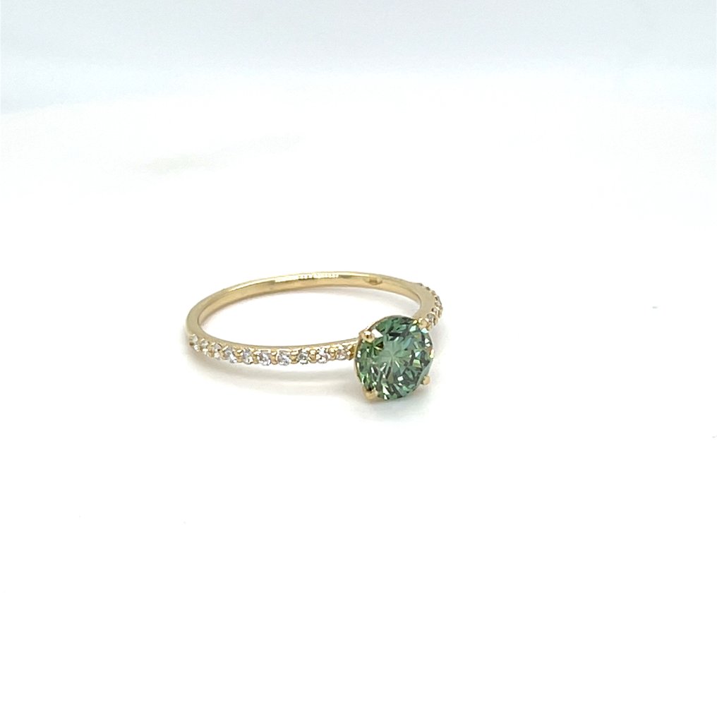 Ingen mindstepris - Ring - 14 karat Gulguld -  1.22ct. tw. Grøn Diamant (Laboratoriedyrket diamant i fancy farver) - Diamant #2.1