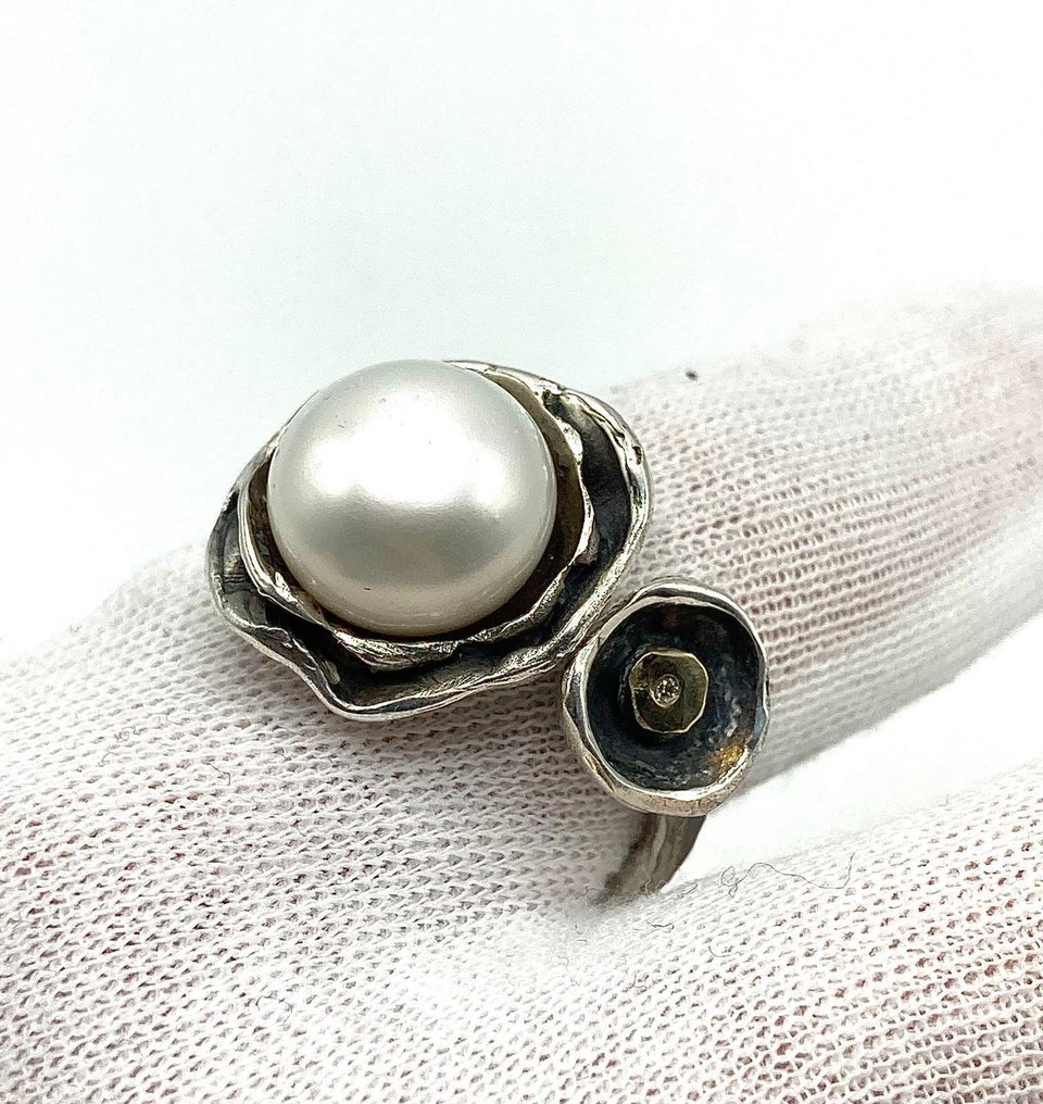 χωρίς τιμή ασφαλείας - Δαχτυλίδι - 18 καράτια Ασημί, Κίτρινο χρυσό Διαμάντι (Φυσικό) #1.0