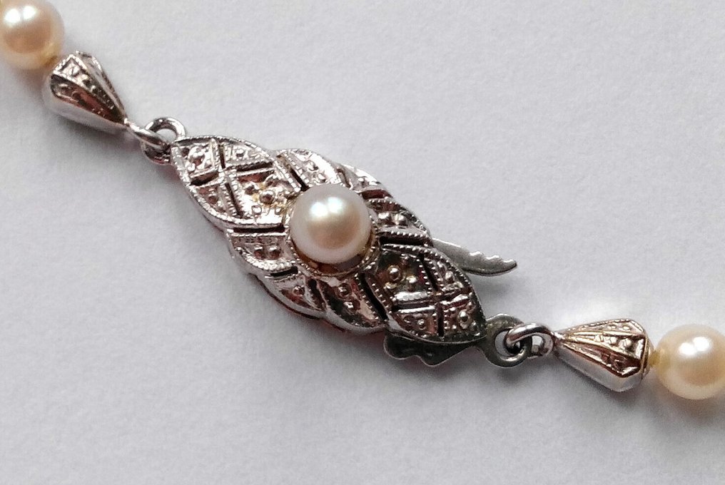 Sem preço de reserva - Colar Ouro branco 14 kt - Pérolas Akoya - comprimento de 53,5 cm - Millegriffes #3.2