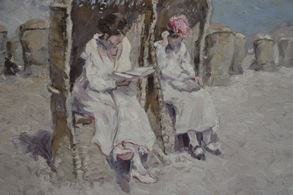 Chris van Dijk (1952) Impressionist - " Livres emmènes à la plage " #3.2