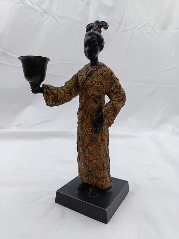 Statuetta - Candelero con figura asiática - Bronzo verniciato a freddo #1.0