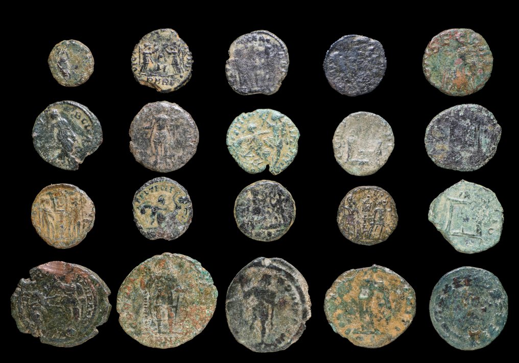 Romarriket Lote 20 monedas Æ acuñadas entre los siglos III - IV d. C. (Ingen mindstepris) #1.0