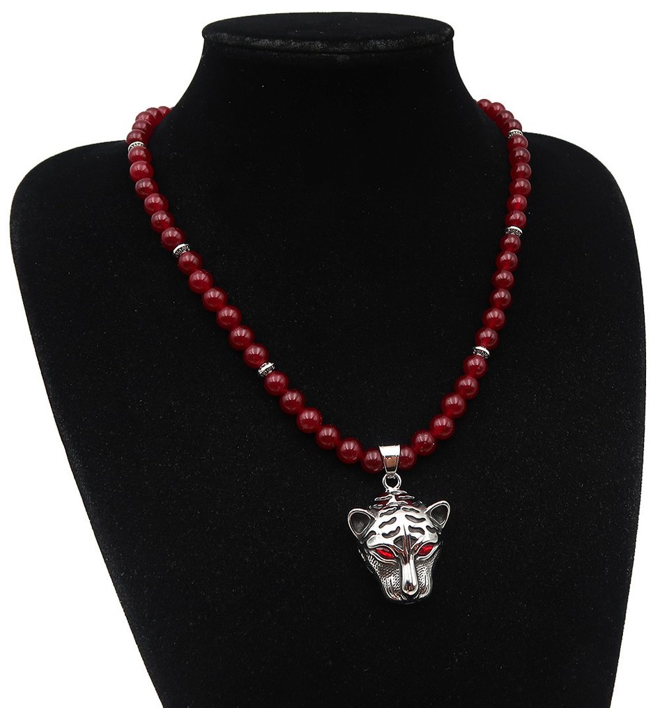 红宝石 - 保护佛教的项链 - 豹子,动物图腾 - 灵性引导 - 925纯银扣环 - 项链 #2.1