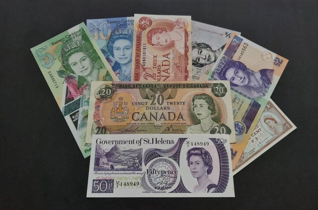 Mondo. - 8 banknotes - all QE II - various dates  (Senza prezzo di riserva) #1.0