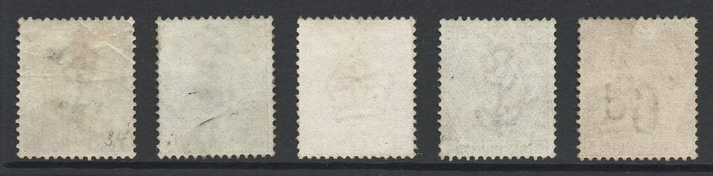 Grande Bretagne - Groupe de 5 timbres imprimés en surface du Royaume-Uni QV, en parfait état de neuf, avec charnière #1.0