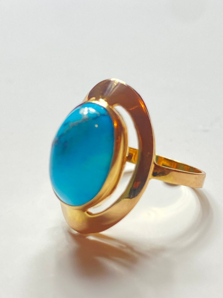 No reserve price - Ring - 18 kt. Yellow gold Turquoise #2.1