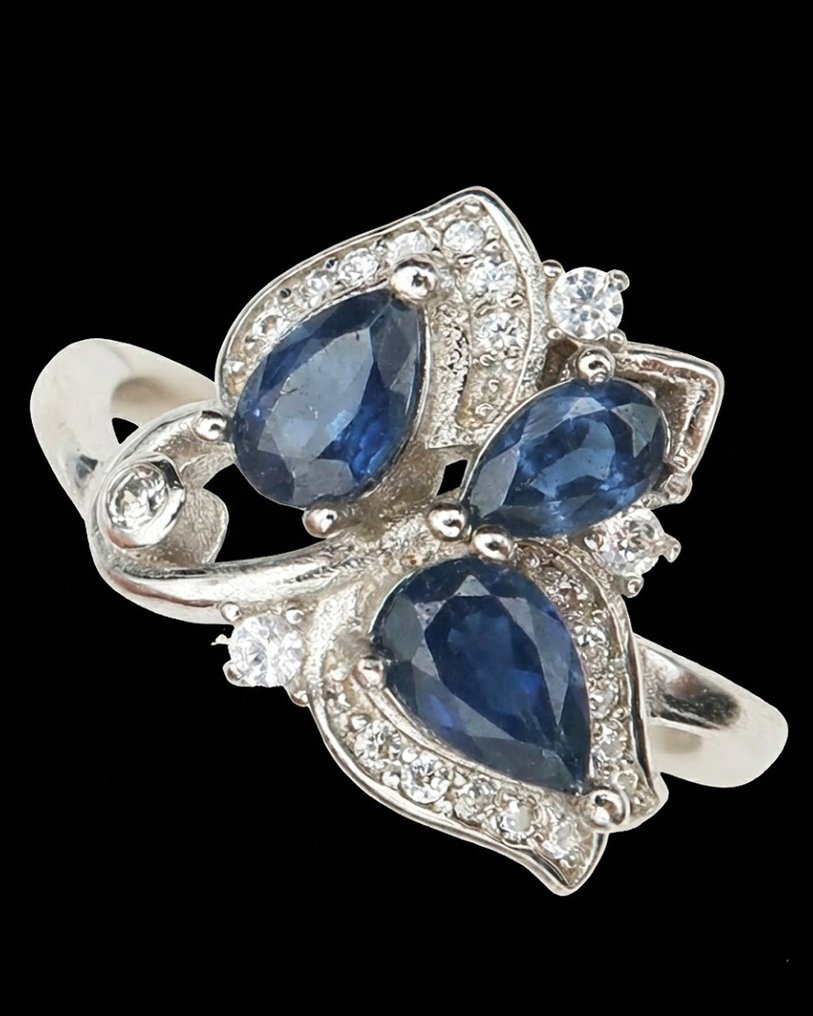 Zaffiro - Argento, Anello zaffiro 'Trilogia Celeste': Saggezza, Verità & Armonia - Argento 925 - Anello #2.1
