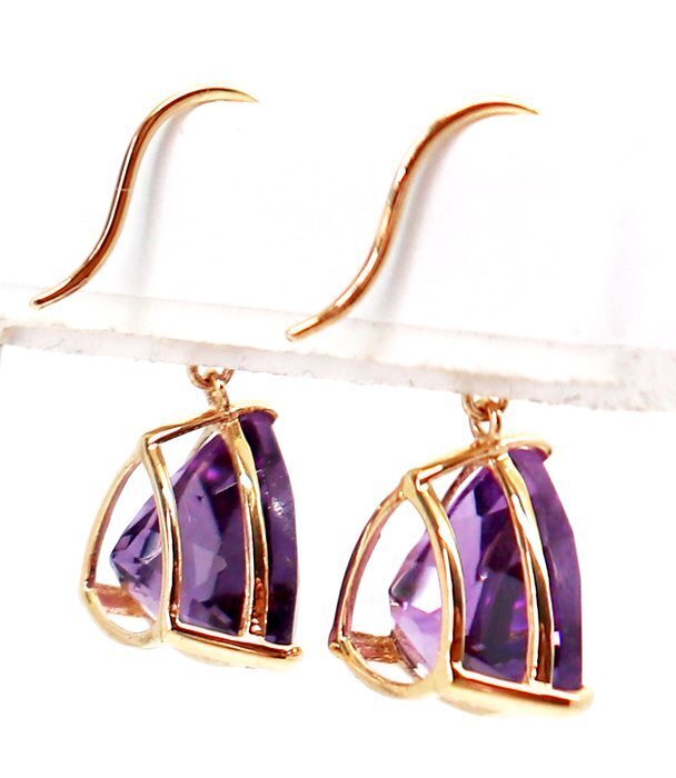 Σκουλαρίκια - 14 καράτια Ροζ χρυσό Αμέθυστος - Διαμάντι #1.0