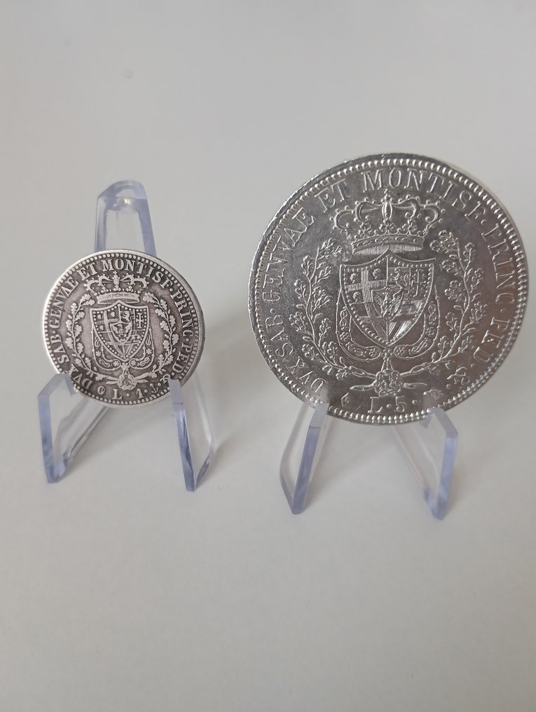 Itália, Saboia Carlo Felice. 1 Lira + 5 Lire 1826/1827 (Sem preço de reserva) #1.0