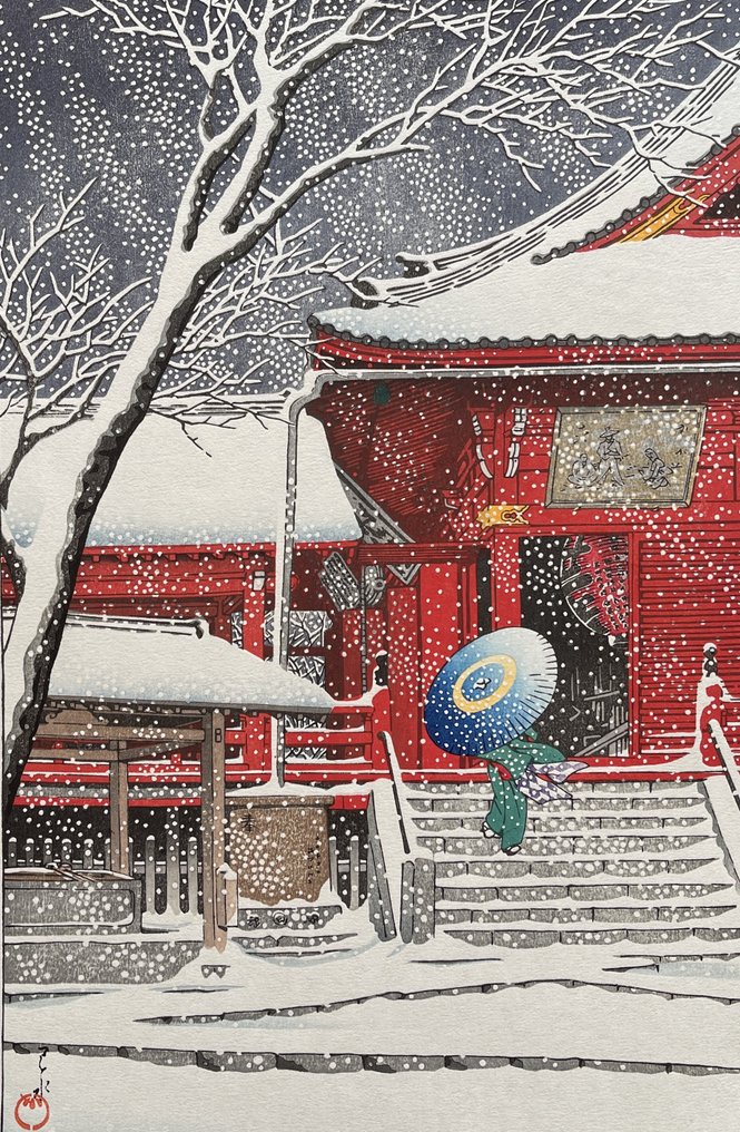 Snow at Kiyomizu Hall, Ueno - Kawase Hasui 川瀬巴水 (1883-1957) - Japão  (Sem preço de reserva) #1.0