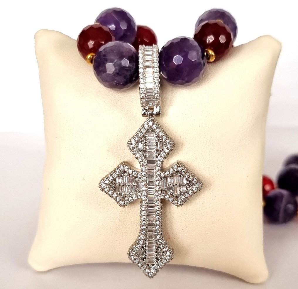 Ametyst - Rubin - Halskjede - Kors – Crucifix med diamantglans - Guds kjærlighet - Den Hellige Ånds ild - Halskjede med anheng #3.2