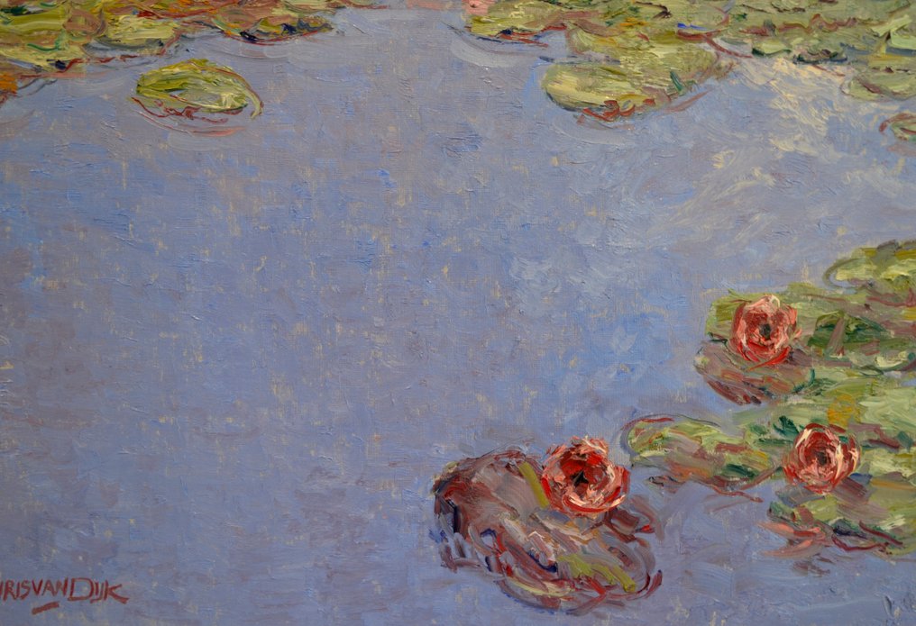 Chris van Dijk (1952) Impressionist - " Nénuphars sous un ciel bleu " #3.2