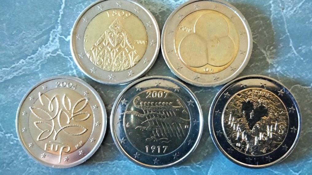 Finnország. 2 Euro 2004/2019 (incl. 2 euro "Enlargement of the EU") (5 pièces) (Nincs minimálár) #1.0