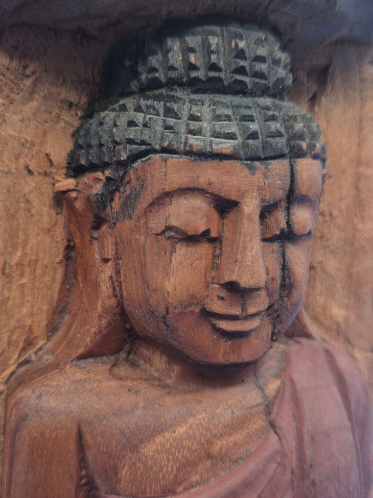 Buddha-Relief – meditierende Buddhafigur – Holz geschnitzt - Figura - Ásia (Sem preço de reserva) #4.3