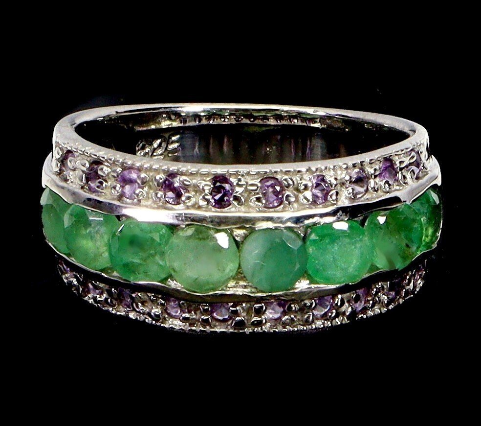 没有保留价 - 戒指 银 祖母绿 - 紫水晶 #1.0