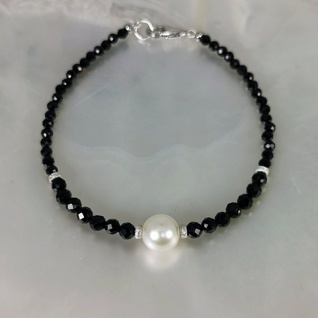 Zonder minimumprijs - Armband Zilver Parel - Spinel - Akoya RD Ø 8,9 mm #2.1