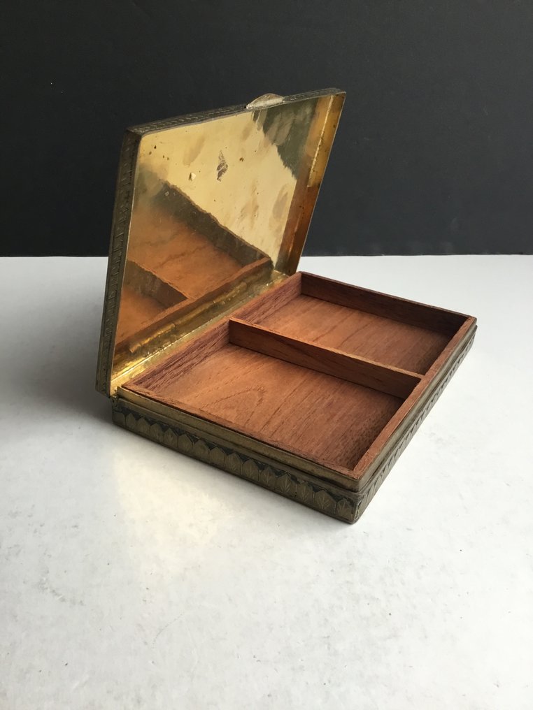 Antieke messing Perzische doos - Tobaksæske - Messing, Træ #3.2