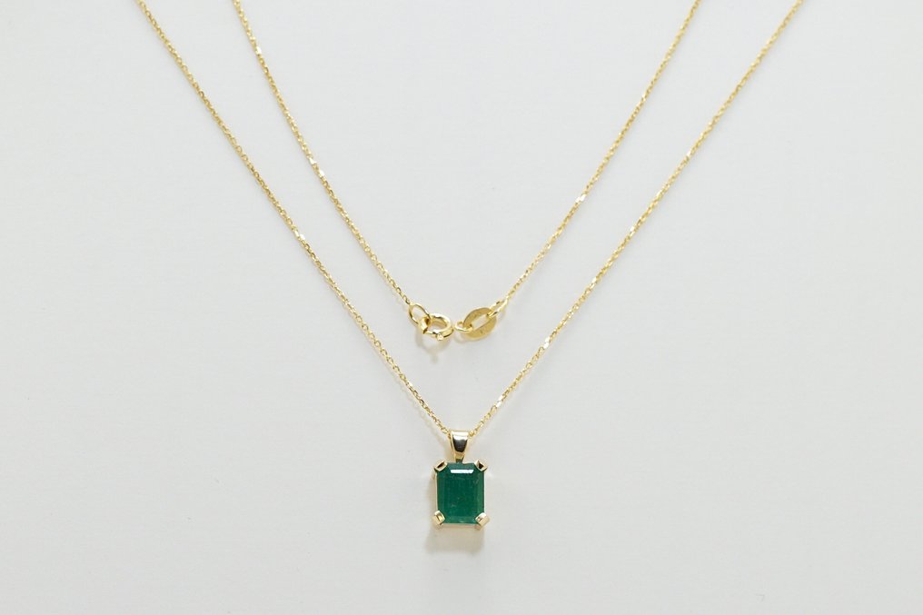 Σετ κοσμημάτων 2 τεμαχίων - 14 καράτια Κίτρινο χρυσό - 2.01ct. tw. Σμαράγδι - Κολιέ με σμαραγδένιο μενταγιόν #1.0