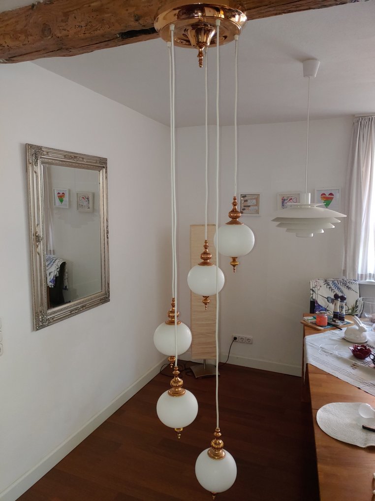 Kalmar - J.T. Kalmar - Κρεμαστό φωτιστικό οροφής - Χυτός ορείχαλκος, Γυαλί οπαλίνης - Κατά τις έρευνές μου #1.0