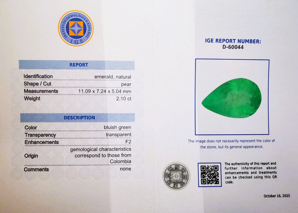 没有保留价 - 1 pcs 绿色 祖母绿 - 2.10 ct - 西班牙宝石学院(IGE) #2.1