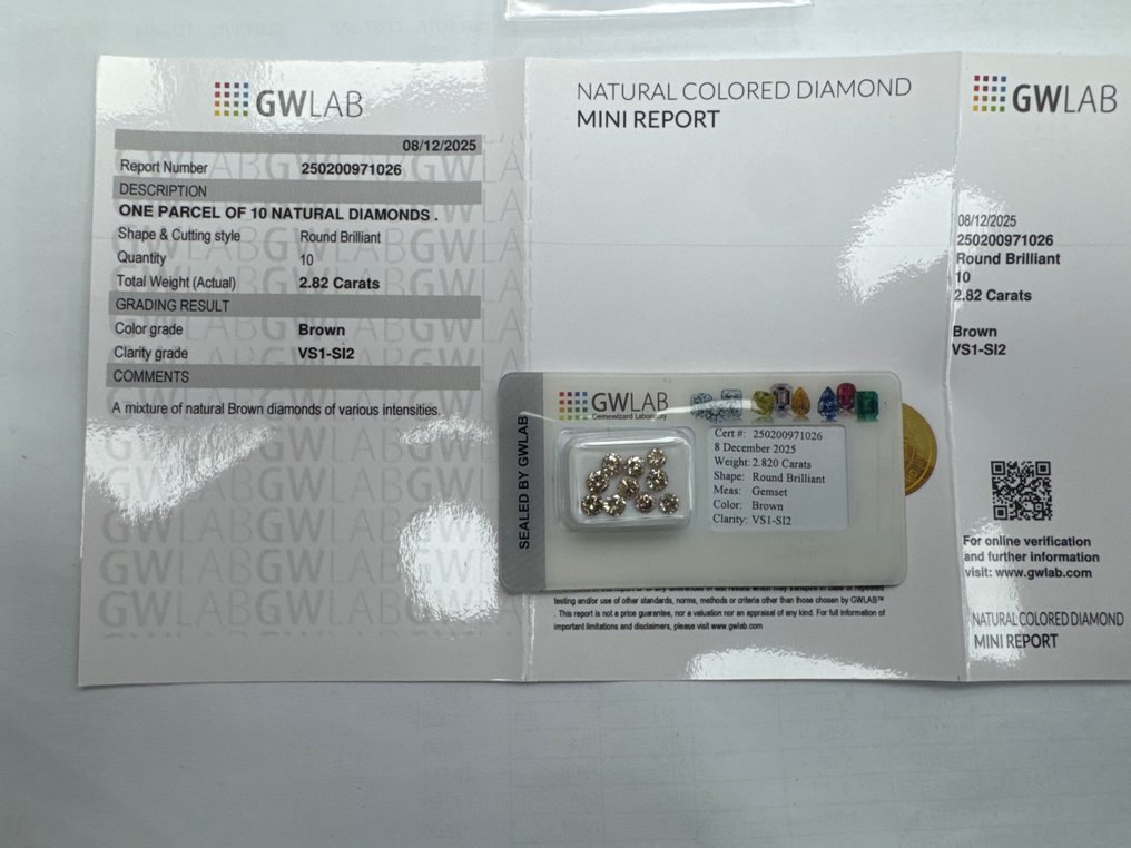 No reserve price - 10 pcs Diamond (Natural coloured) - 2.82 ct - Round Brown - SI2, VS1 - Gemewizard Gemological Laboratory (GWLab) #1.0