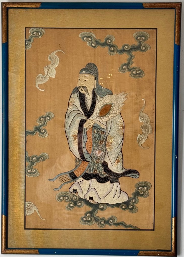 一对古老的中国丝绸刺绣——道教仙人，来自中国，清朝晚期。 - 真丝 - 中国 - Qing Dynasty (1644-1911) #1.0