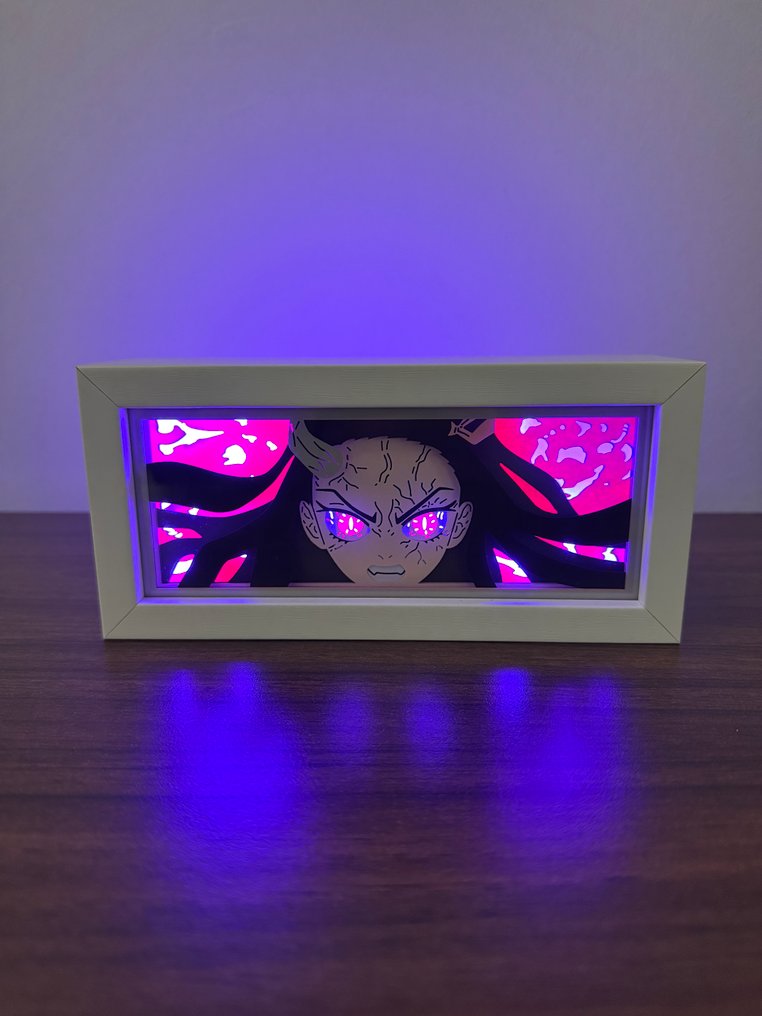 Lampe de table - Bois - Boîte à ombres lumineuses RGB inspirée de Demon Slayer #1.0