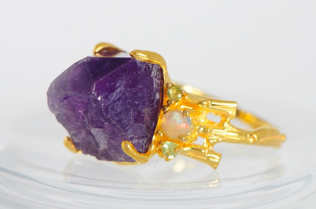 925 silver plated - Opal - Amethyst - Ring #4.3