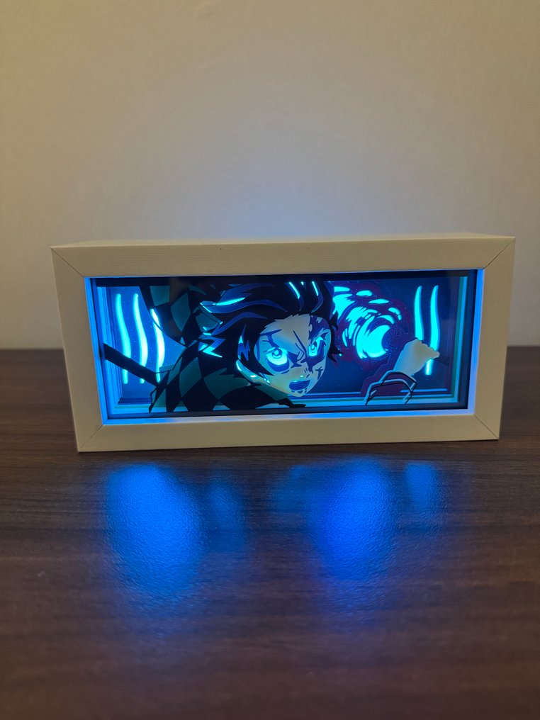 Επιτραπέζιο φωτιστικό - Ξύλο - Εμπνευσμένο από το Demon Slayer, RGB φωτιστικό σκιώδες κουτί. #3.2