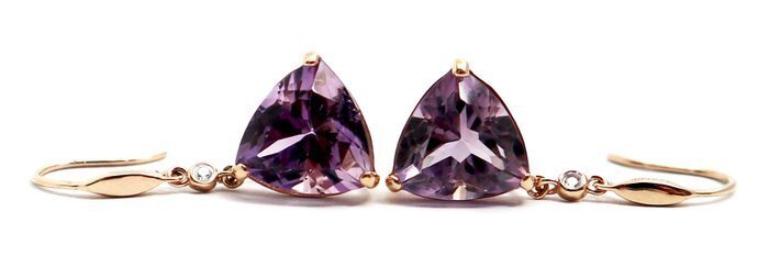 Σκουλαρίκια - 14 καράτια Ροζ χρυσό Αμέθυστος - Διαμάντι #4.3