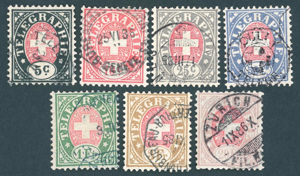 Switzerland 1881 - Faultless, cancelled, complete set of Telegraph stamps 1881 Mi. No. 13 to 19 - Schweiz - Telegrafenmarken #1.0