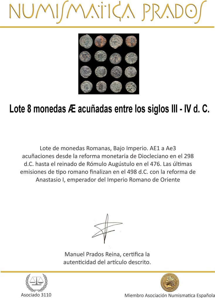 Romarriket Lote 8 monedas Æ acuñadas entre los siglos III - IV d. C. (Ingen mindstepris) #1.0