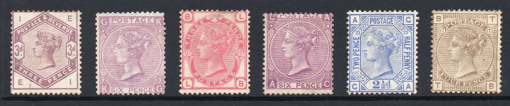 大不列顛  - 英国 QV 6枚表面印刷邮票组，品相极佳，带有胶边/未使用 #1.0