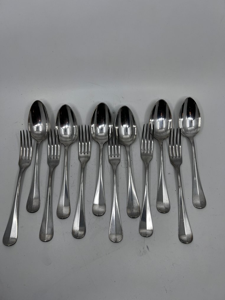 Christofle - Cutlery set (12) - Baguette / Dutch happiness - Silverplated - 6 workbenches, 6 spoons, baguette. #1.0