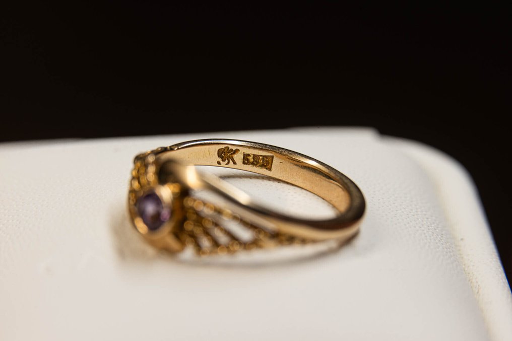 Zonder minimumprijs - Ring - 14 karaat Geel goud Amethist #4.3