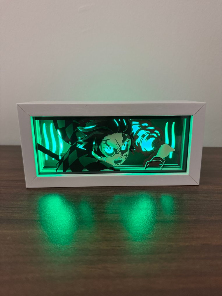 Επιτραπέζιο φωτιστικό - Ξύλο - Εμπνευσμένο από το Demon Slayer, RGB φωτιστικό σκιώδες κουτί. #1.0