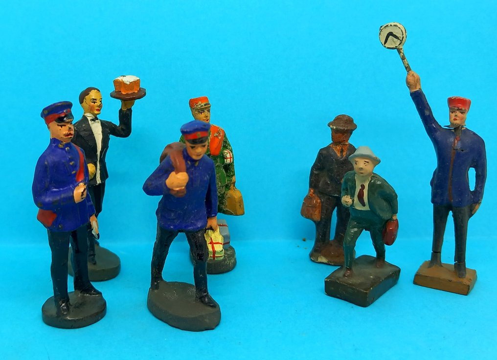 Elastolin - Figure - Elastolin spoor 1, of 2 spoorwegfiguren 6 centimeter (7) - Papier-mache #1.0