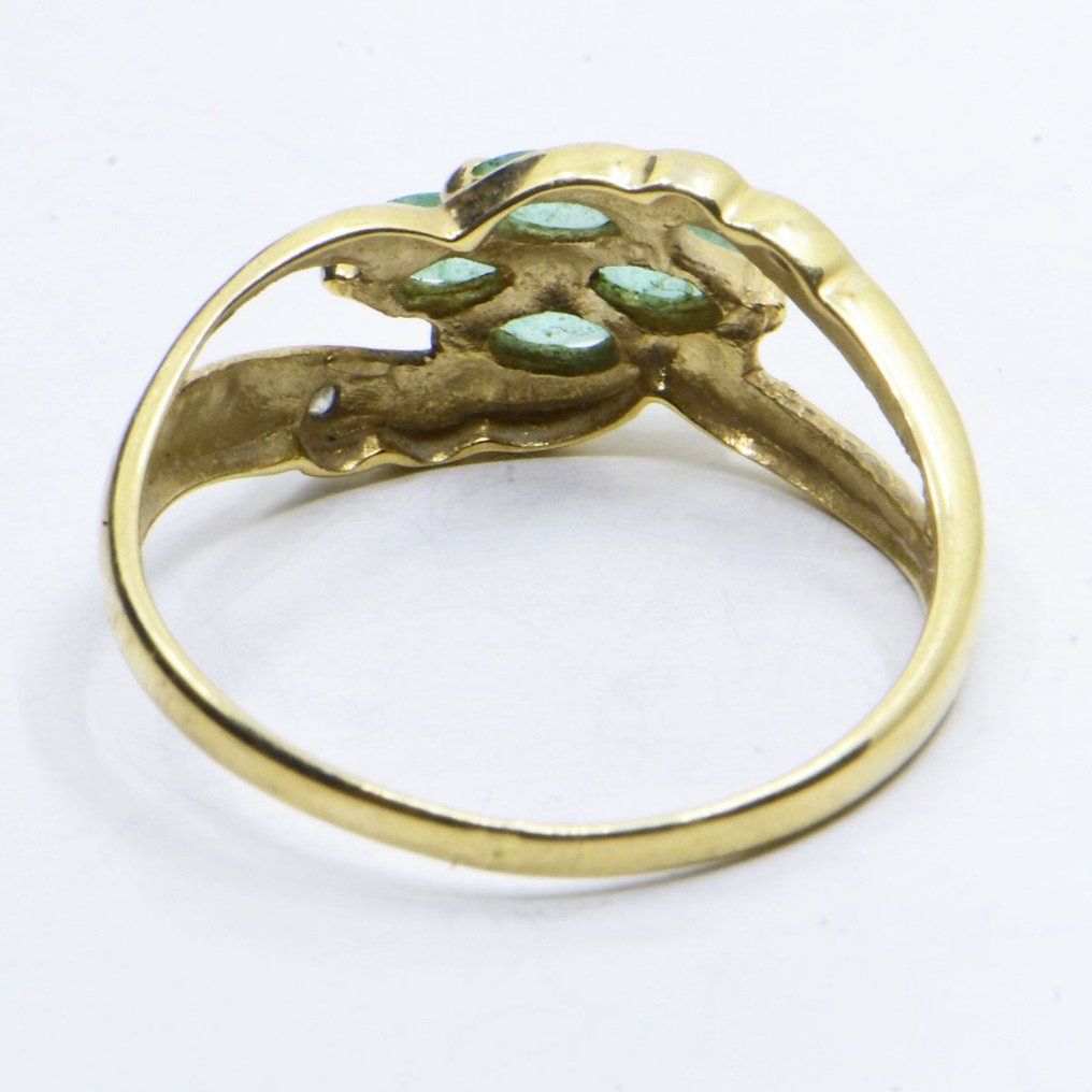 Ring - 18 kt. Yellow gold -  0.22ct. tw. Emerald - Diamond #3.2