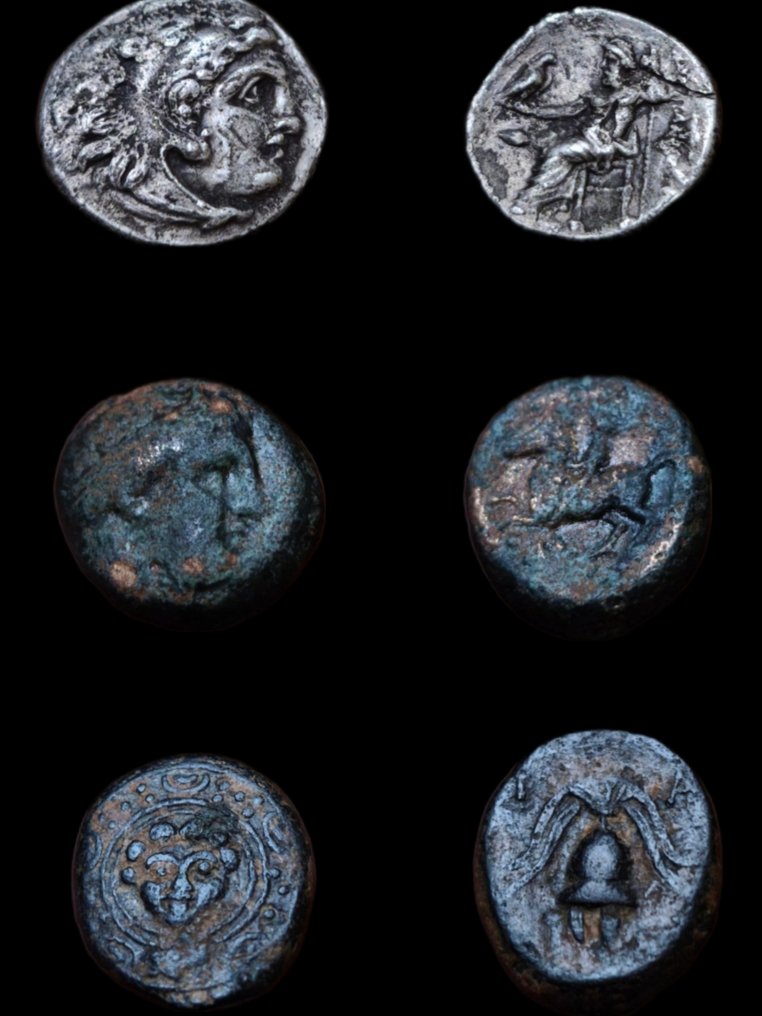 Rois de Macédoine. Lot Comprising 3 coins. Silver Drachm and bronze half unit of Alexander III 'the Great' & Bronze Unit of Philip II. (Sans prix de réserve) #1.0