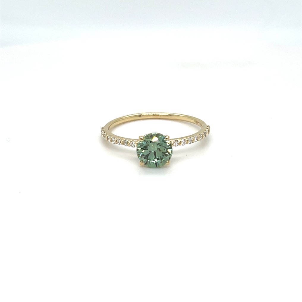 Ingen mindstepris - Ring - 14 karat Gulguld -  1.22ct. tw. Grøn Diamant (Laboratoriedyrket diamant i fancy farver) - Diamant #1.0