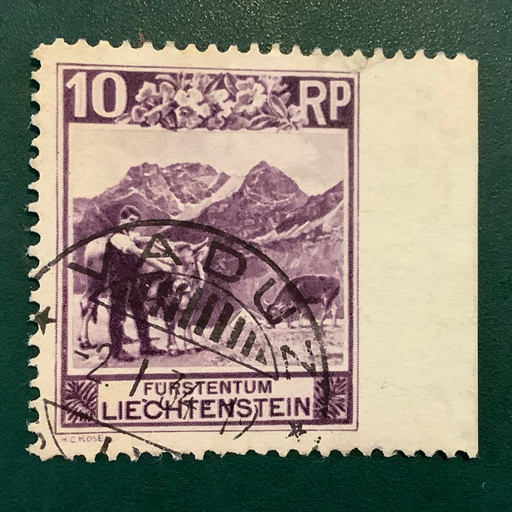 Λιχνεστάιν 1930 - 10 Rp τοπία δεν έχουν ταιριάξει δεξιά. - Michel 96 AUI #1.0