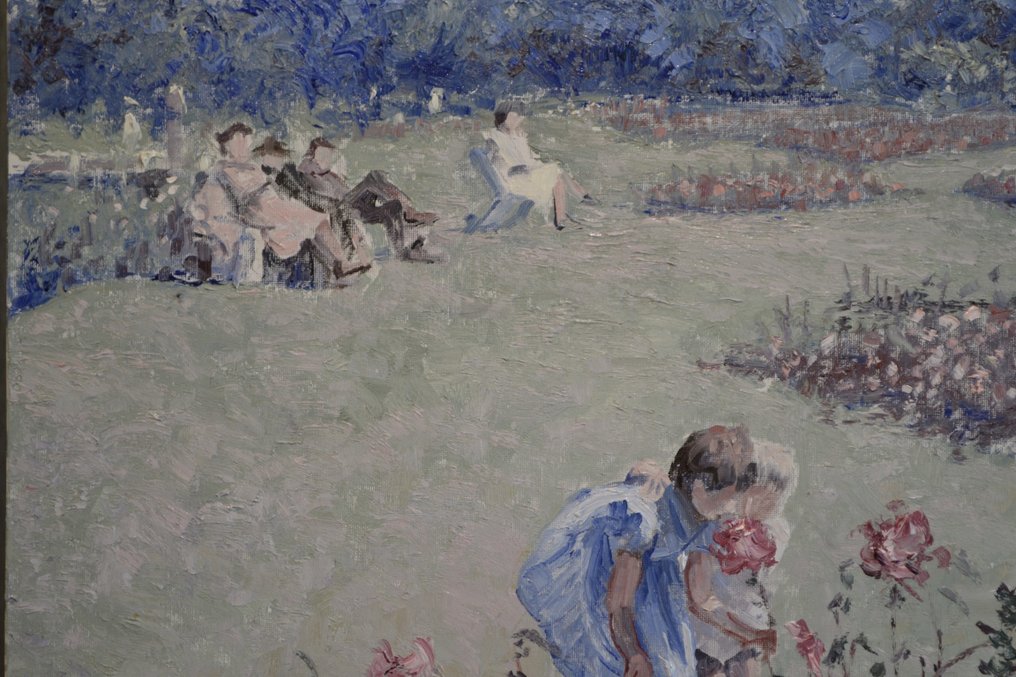 Chris van Dijk (1952) Impressionist - " Les enfants sentent une rose " #2.1