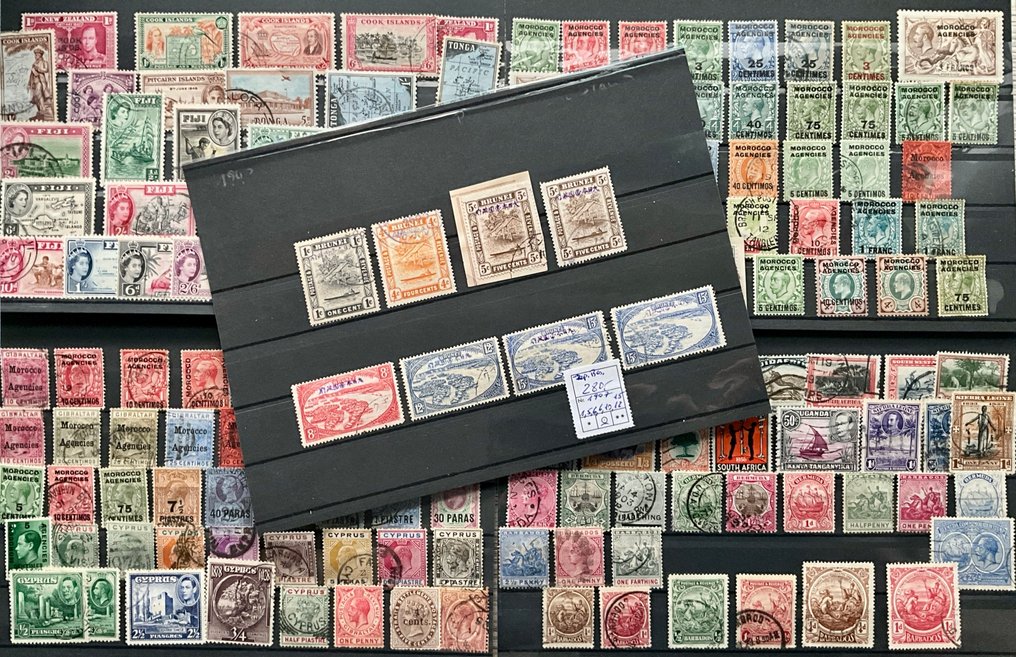 Commonwealth britannico 1879/1949 - Parte in 5 schede, Bermuda, Brunei, Isole Cook, Cipro, Marocco, Figi, Sudafrica, Tonga ……. - Michel #1.0