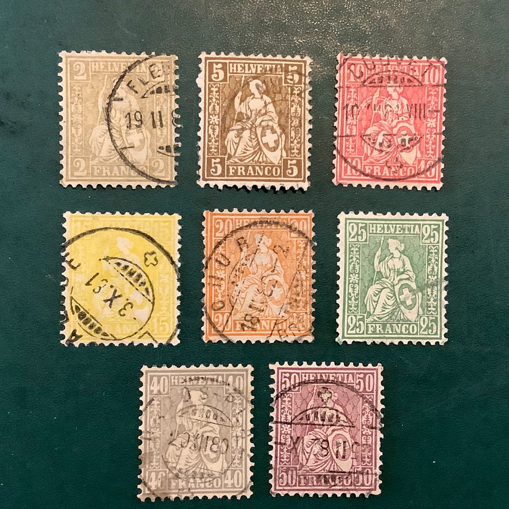 Switzerland 1862/1878 - Sitting Helvetia with fiber paper and selected centering - certified - Zumstein 44/51 #1.0