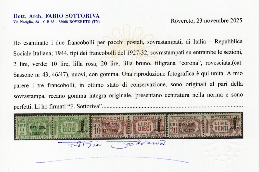 Italien 1944 - RSI - POSTFRAGT, FASCETTO, komplet serie SPL integreret MNH** #2.1