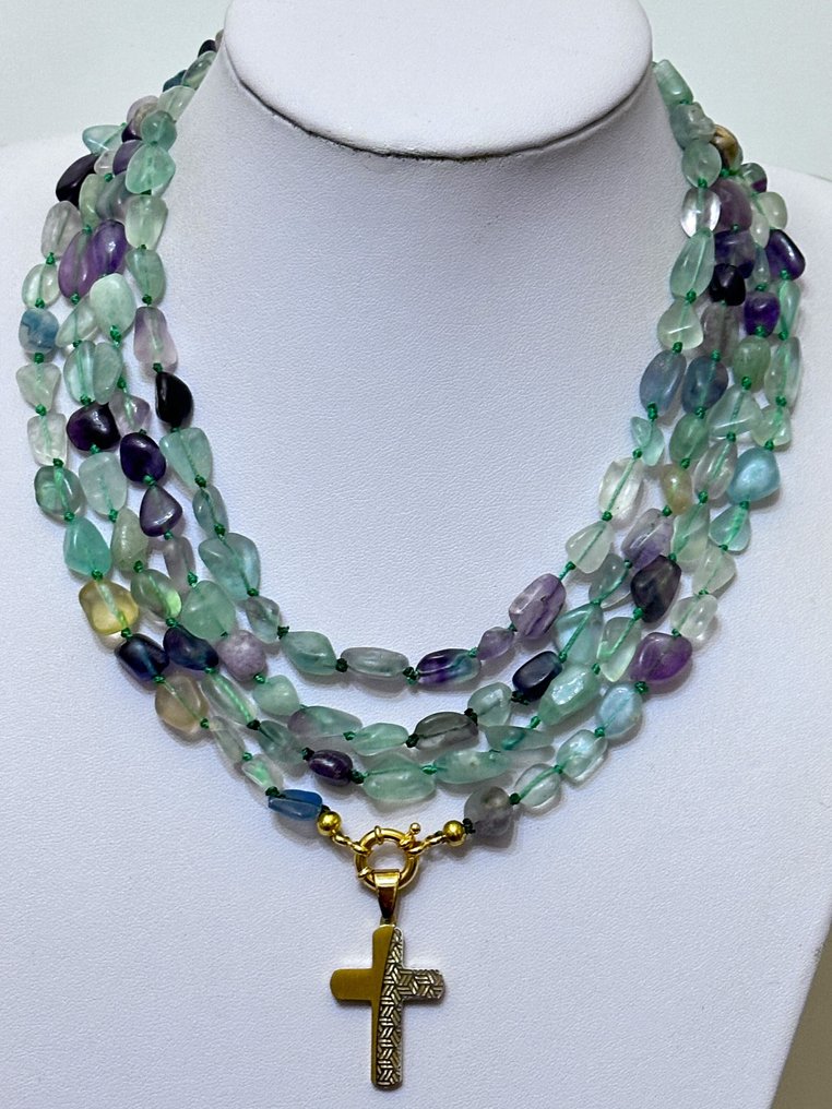 来自巴西的天然氟石,带有天主教十字架。高品质。非常罕见。 - 项链 - Plata 925 #2.1