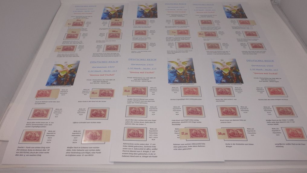 德意志帝國 1920 - Genius 与 Fackel 研究收藏，含有45个板块缺陷。 - 115 ** MNH verschiedene Farben #1.0